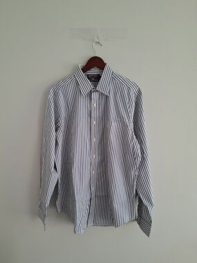 American Living Blue, White and Yellow Striped Dress Shirt SZ 17 36/37
